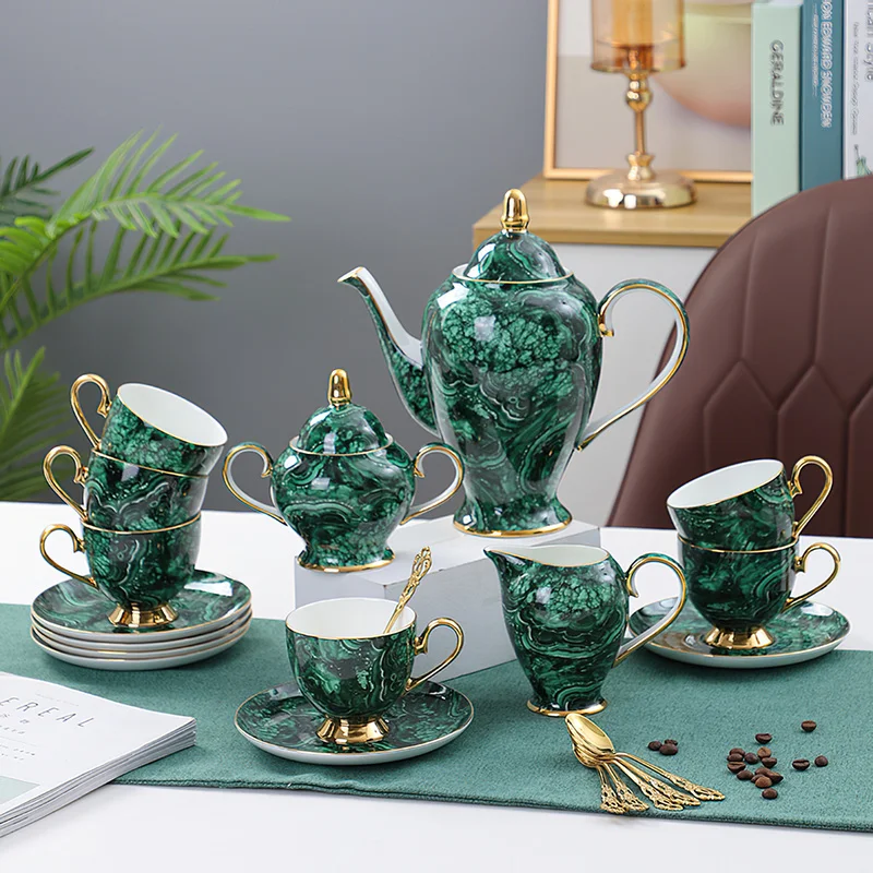 Korean Tea Set - Bone China Teapot Drinkware Green Gold